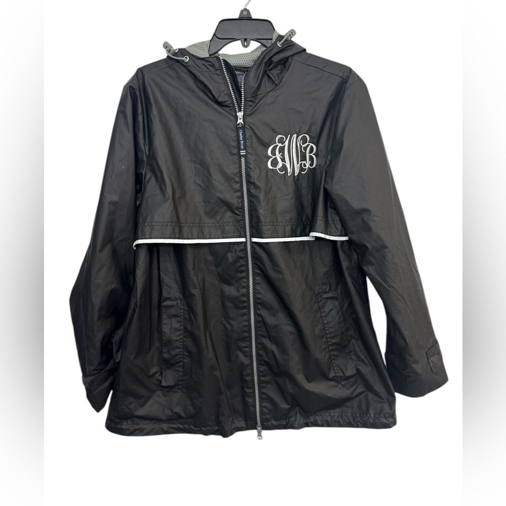 Charles River Apparel Women’s Monogrammed Black Reflective Rain Jacket Large